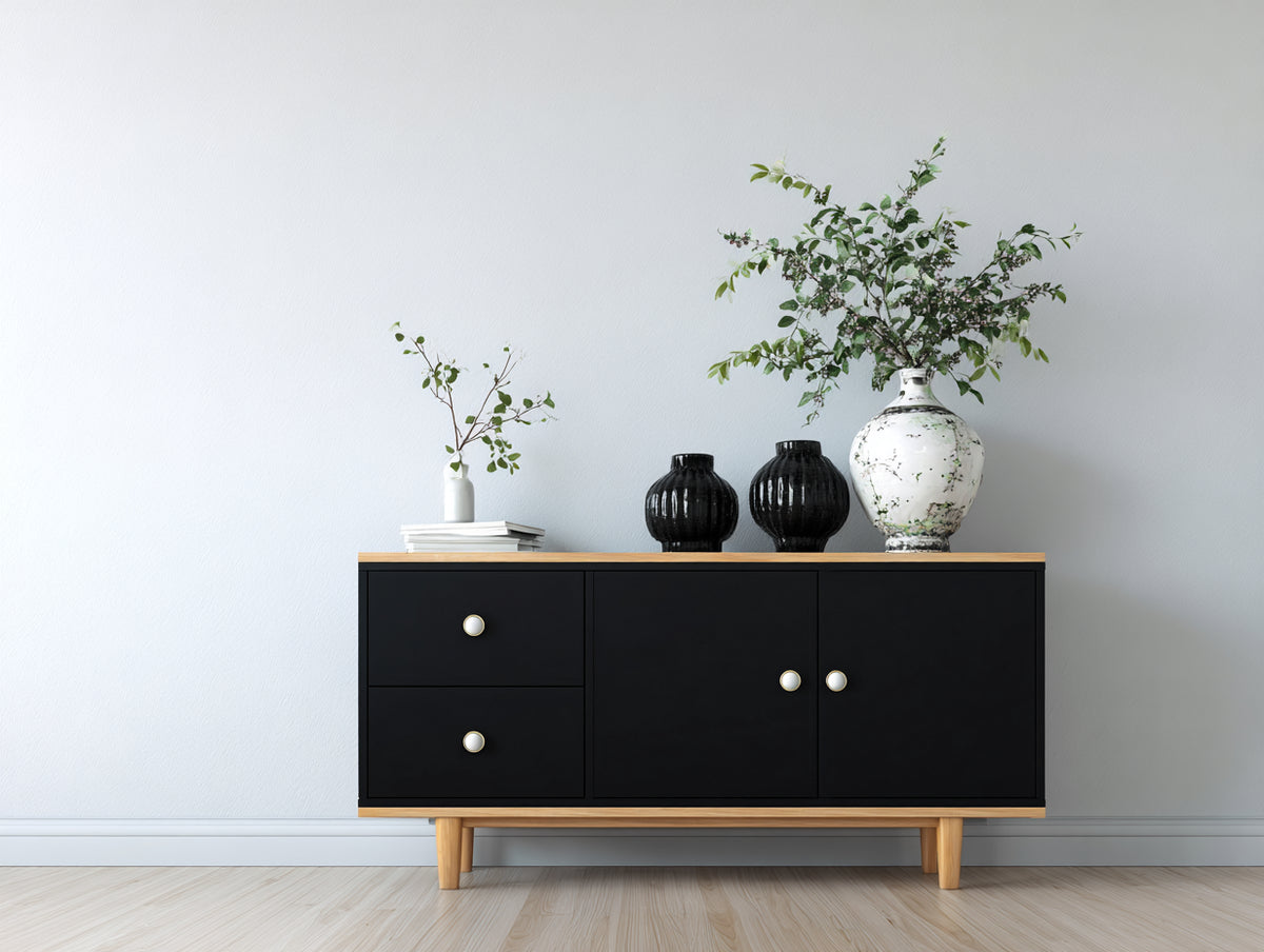 Meuble d'entrée - bois-métal - 150x40x80 cm - Noir-Bois naturel - style moderne scandinave