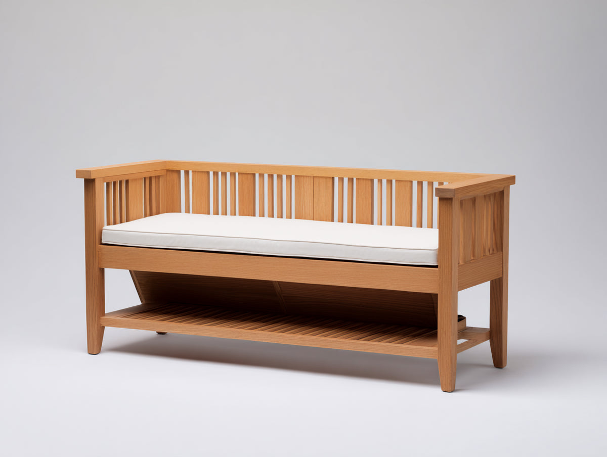 Banc de jardin - Bois-Textile - 150x58x82 cm - Bois naturel-Blanc - Style contemporain