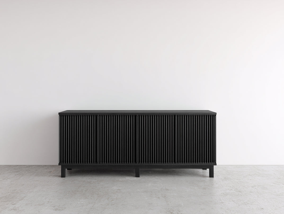 Meuble d'entrée - panneaux de bois-métal - 160x40x75 cm - Noir - style moderne cannelé