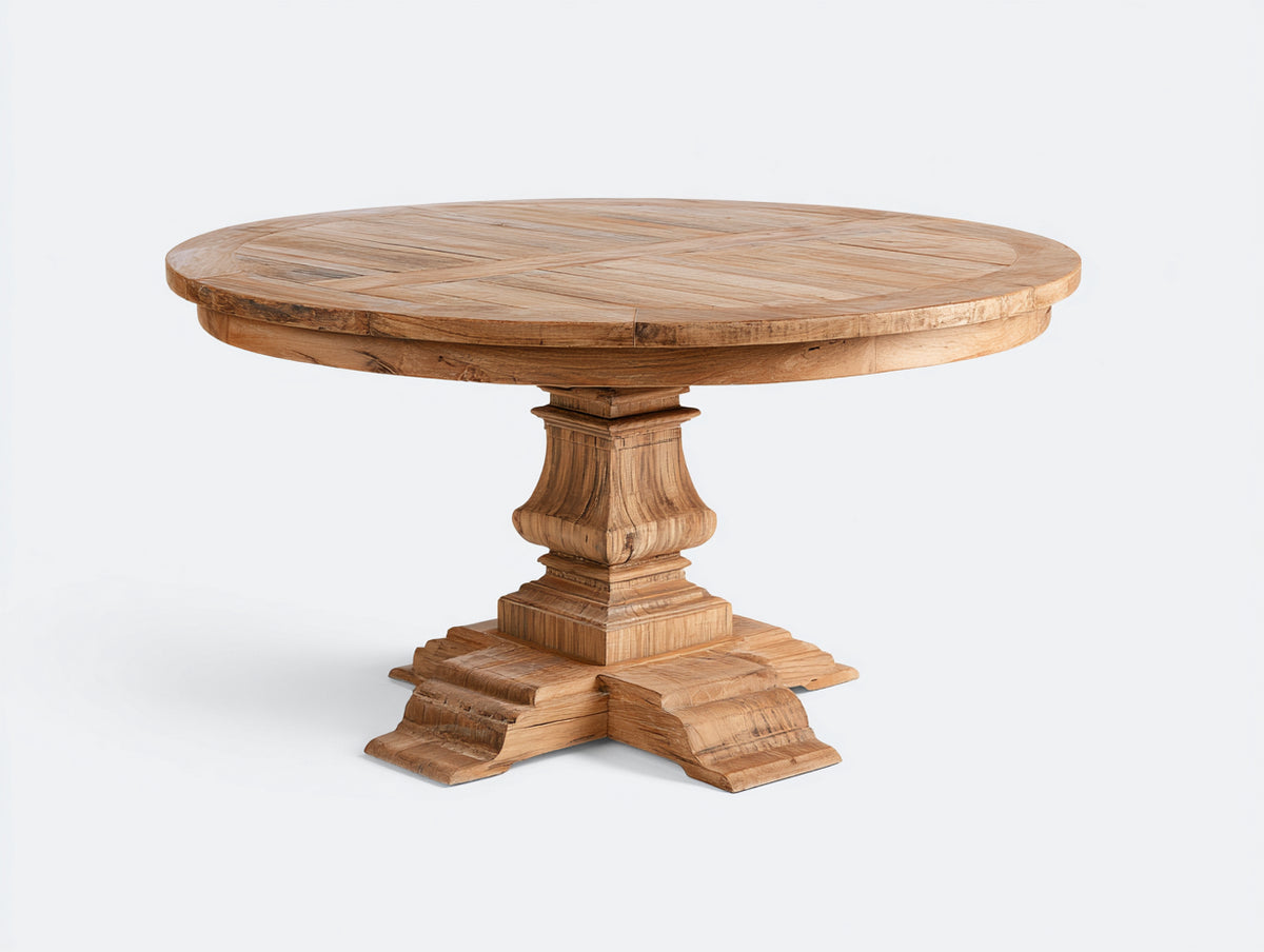 Table de jardin - Bois de teck - 120 x 120 x 75 cm - Naturel - Style classique sculpté