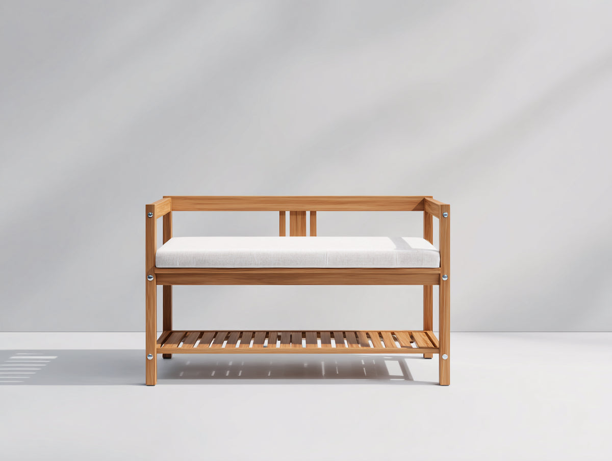 Banc de jardin - Bois-Textile - 120x45x80 cm - Bois naturel-Blanc - Style moderne