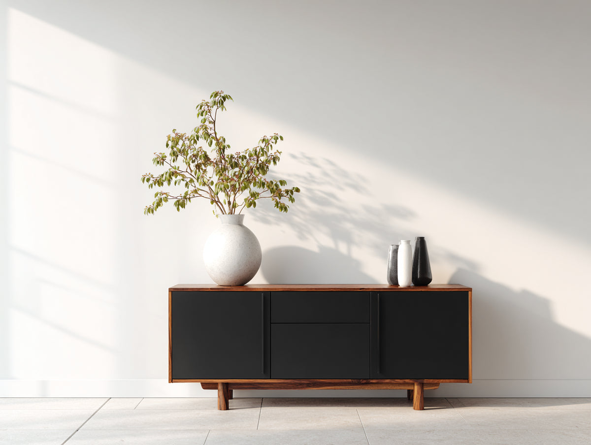 Meuble d'entrée - bois - 160x40x75 cm - Noyer-Noir - style moderne minimaliste