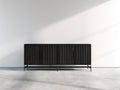 Meuble d'entrée - panneaux de bois-métal - 160x40x80 cm - Noir - style moderne cannelé