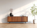 Meuble d'entrée - bois-métal - 180x40x75 cm - Noyer-Noir - style moderne minimaliste