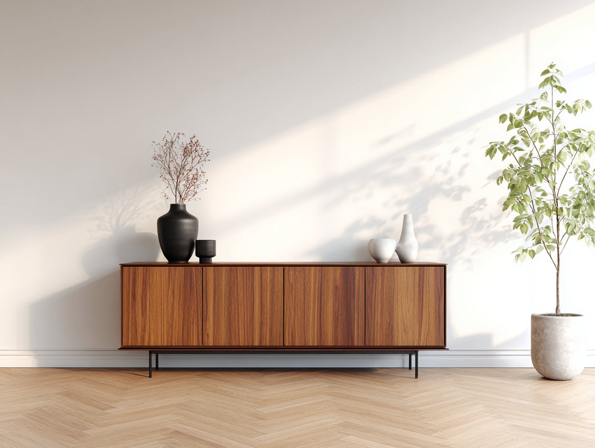 Meuble d'entrée - bois-métal - 180x40x75 cm - Noyer-Noir - style moderne minimaliste